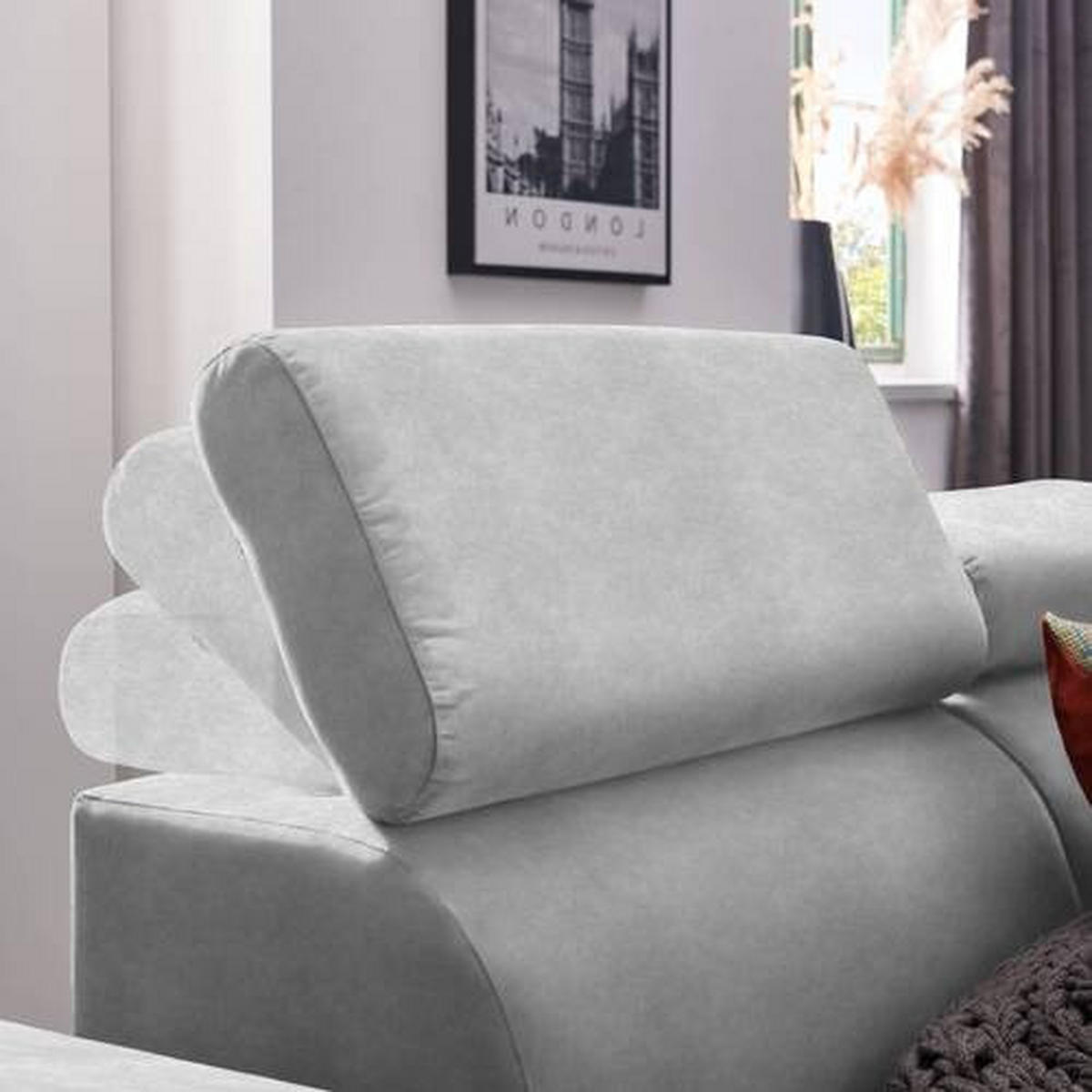 ECKSOFA Hellgrau Velours  - Hellgrau/Schwarz, Design, Textil/Metall (261/191cm) - Stylife