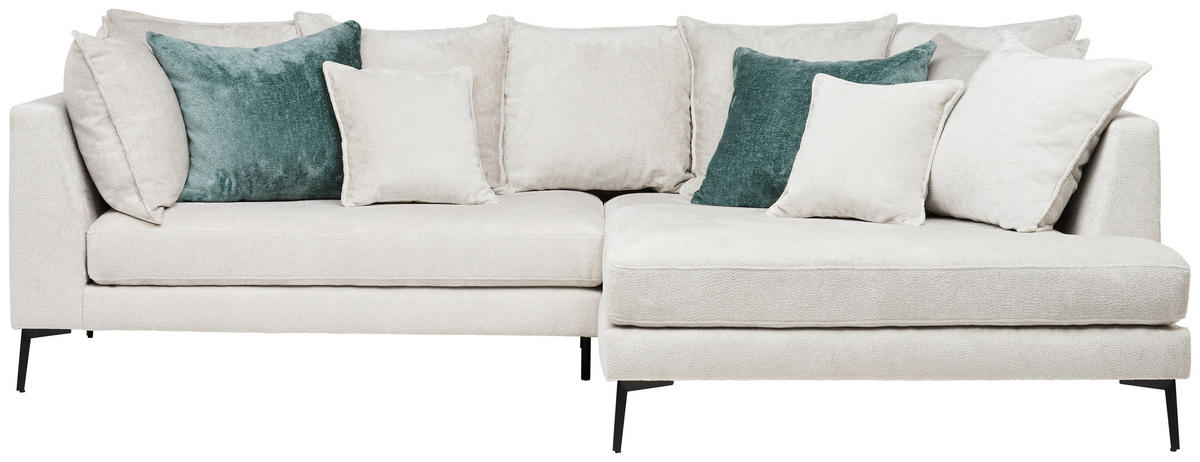 ECKSOFA in Chenille Beige  - Beige/Schwarz, Design, Textil/Metall (289/170cm) - Stylife
