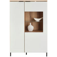 Highboard Austin 90 cm, bela, barve hrasta  - črna/barve hrasta, Trend, kovina/steklo (90/140/40cm)