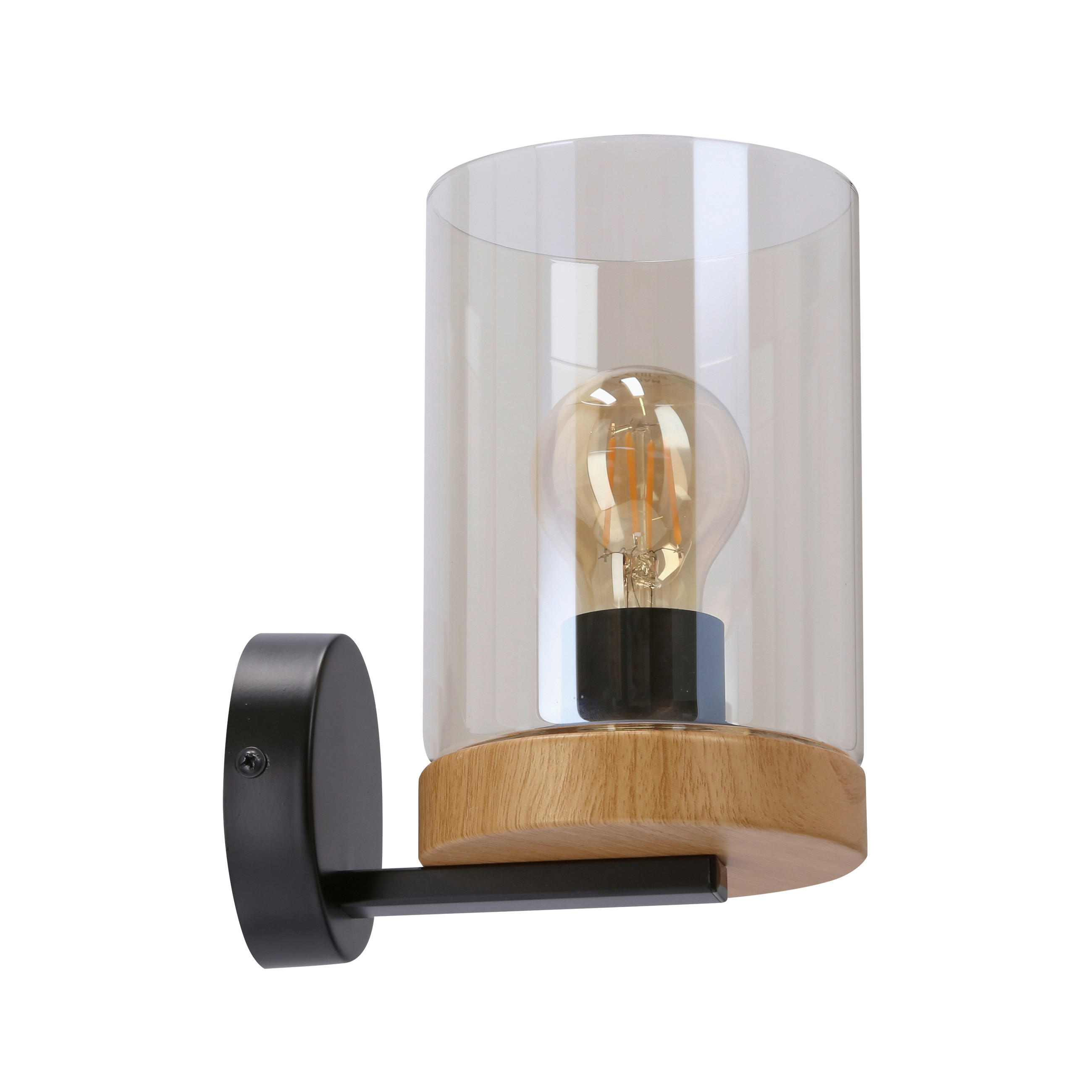 WANDLEUCHTE 17/12/21 cm   - Eichefarben/Schwarz, Natur, Glas/Metall (17/12/21cm)