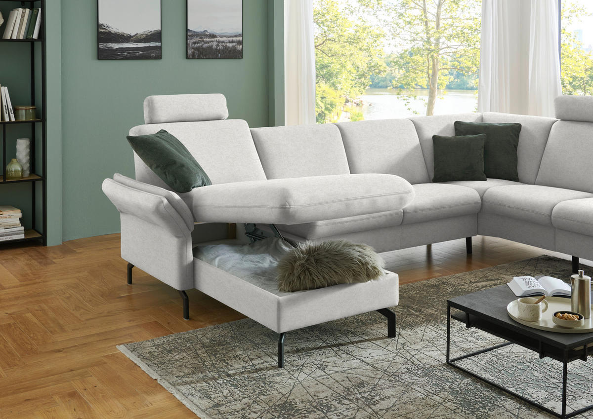 WOHNLANDSCHAFT  in Flachgewebe Alabasterfarben  - Alabasterfarben/Schwarz, KONVENTIONELL, Textil/Metall (170/307/190cm) - Beldomo Comfort