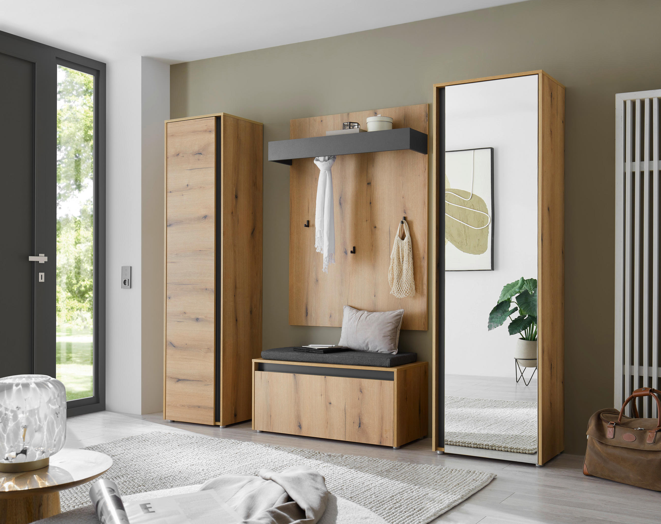 GARDEROBENSCHRANK  in 60/200/40 cm  - Eichefarben/Anthrazit, Design, Glas/Holzwerkstoff (60/200/40cm) - Modante