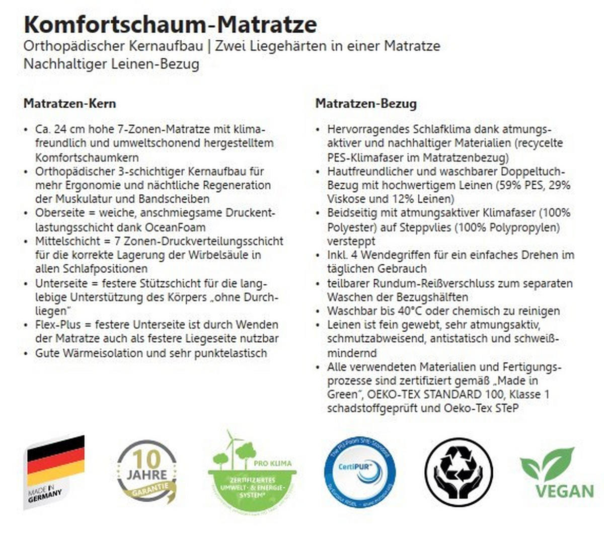 KOMFORTSCHAUMMATRATZE 90/200 cm Höhe ca. 24 cm 7 -Zonen - Beige/Naturfarben, Basics, Textil (90/200cm) - Bio:Vio