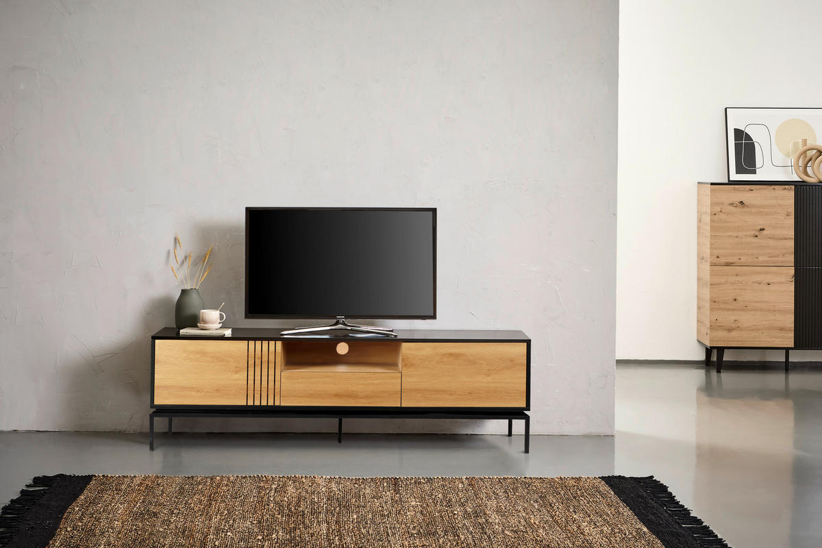 TV-SZEKRÉNY 180/55/40 cm  - fekete/natúr, Design, faalapú anyag (180/55/40cm) - Xora