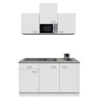 MINIKÜCHE 150 cm   in Weiß  - Edelstahlfarben/Hellgrau, MODERN, Holzwerkstoff/Kunststoff (150cm) - FlexWell