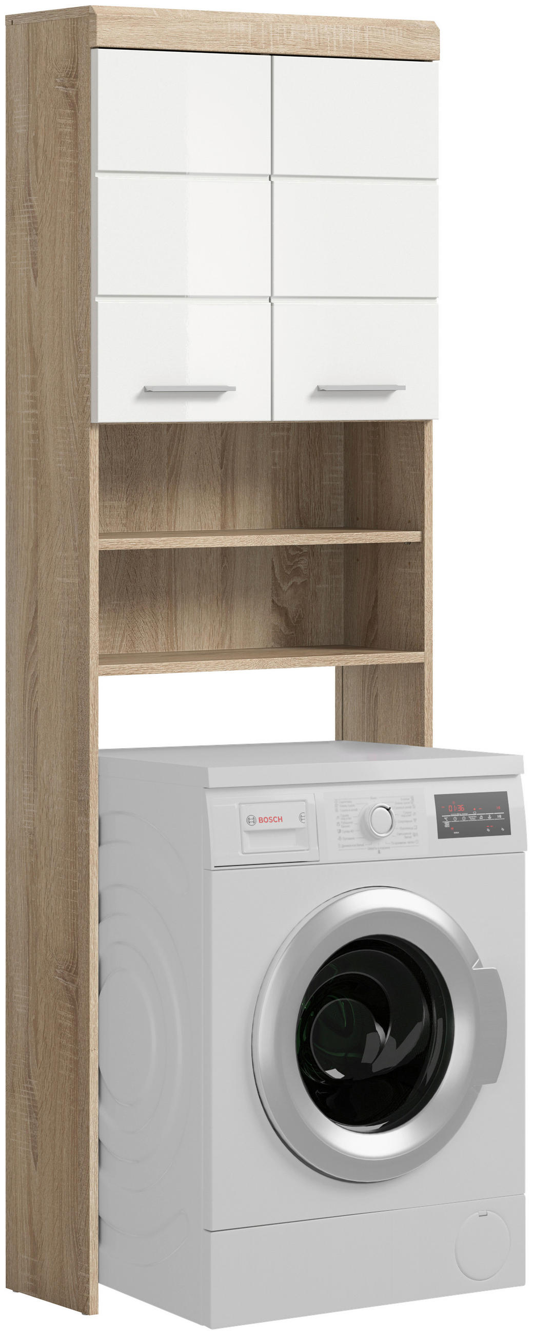 WASCHMASCHINENSCHRANK 63/191/24 cm  in Weiß Hochglanz, Sonoma Eiche  - Weiß Hochglanz/Silberfarben, MODERN, Holzwerkstoff/Kunststoff (63/191/24cm) - MID.YOU