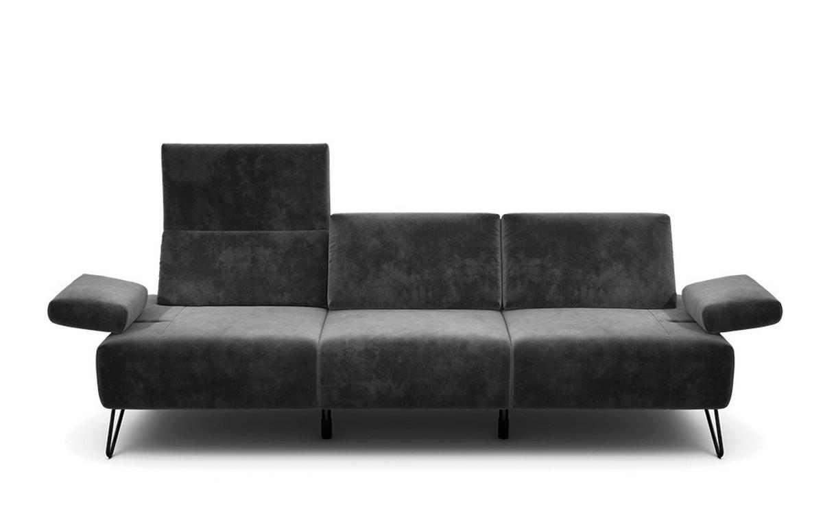 3-SITZER-SOFA Samt Anthrazit  - Anthrazit/Schwarz, Design, Textil/Metall (234-264/85/86-94cm) - SENSOO