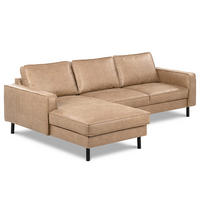 ECKSOFA Sandfarben Echtleder Lederlook Bettkasten, Schlaffunktion, Rücken echt  - Sandfarben/Schwarz, Design, Leder/Textil (166/238cm) - Livetastic