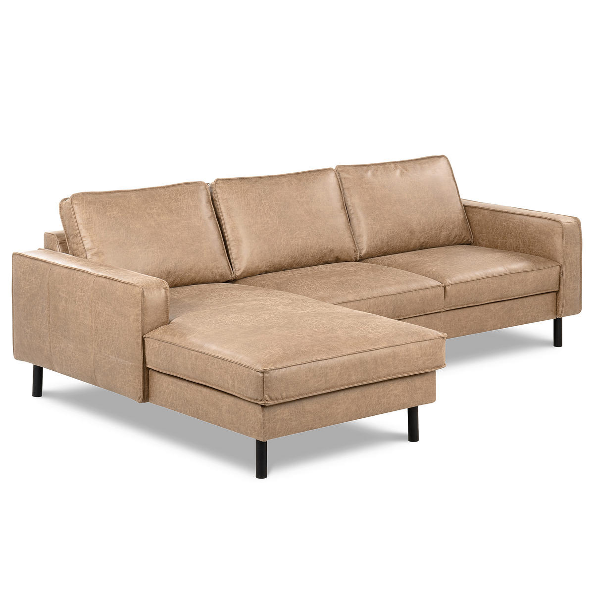 ECKSOFA Sandfarben Echtleder Lederlook Bettkasten, Schlaffunktion, Rücken echt  - Sandfarben/Schwarz, Design, Leder/Textil (166/238cm) - Livetastic