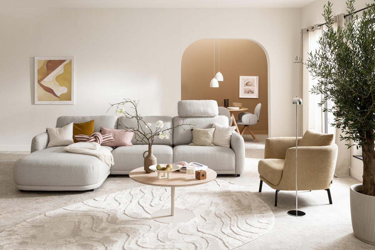 ECKSOFA  in Chenille Naturfarben  188/318 cm  - Schwarz/Naturfarben, Design, Kunststoff/Textil (188/318cm) - Schöner Wohnen