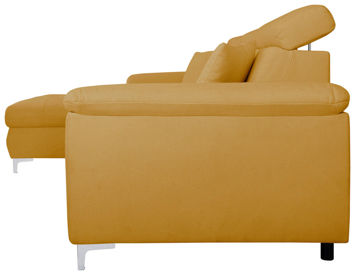 ECKSOFA in Flachgewebe Senfgelb  - Chromfarben/Senfgelb, Konventionell, Textil/Metall (175/268cm) - Carryhome
