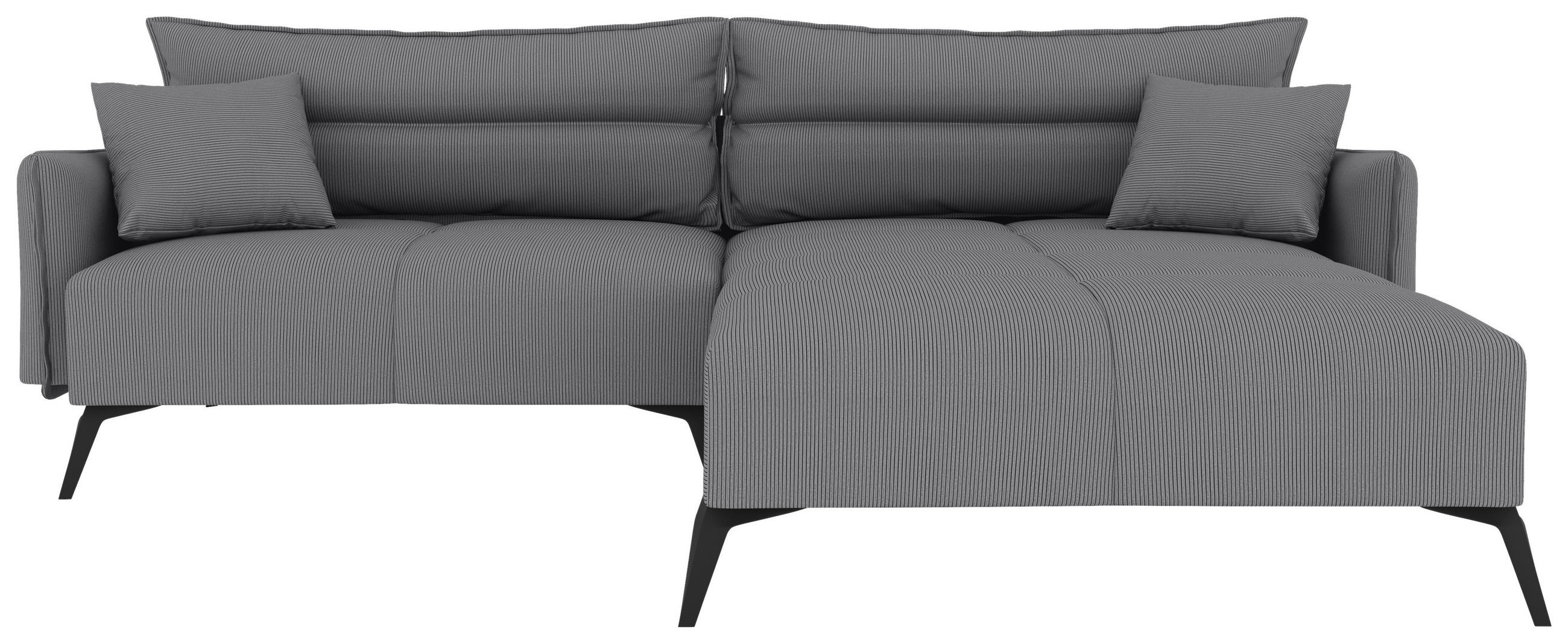 ECKSOFA Grau Cord  - Schwarz/Grau, KONVENTIONELL, Textil/Metall (253/180cm) - Carryhome