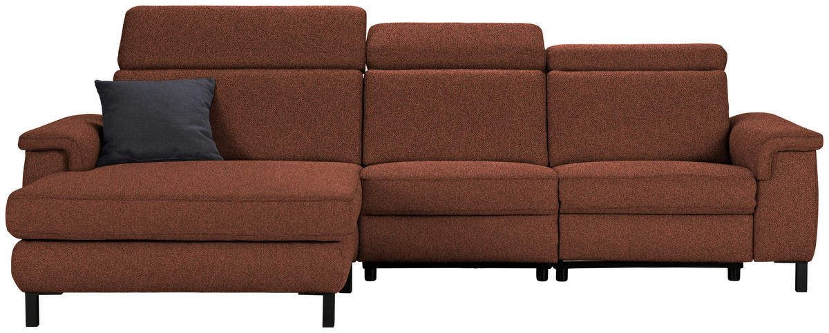 ECKSOFA Rostfarben Flachgewebe Rücken echt, Kopfteilverstellung  - Rostfarben/Schwarz, KONVENTIONELL, Textil/Metall (182/304cm) - Pure Home Comfort