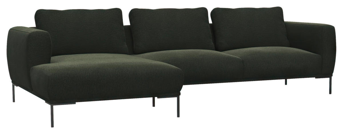 ECKSOFA Waldgrün Webstoff, Flachgewebe  - Waldgrün/Schwarz, Design, Textil/Metall (148/303cm) - Livetastic