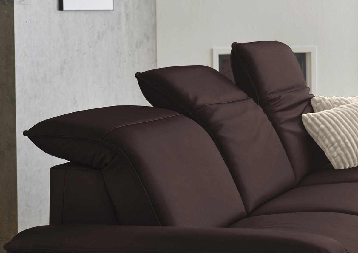 ECKSOFA  Echtleder Braun  - Schwarz/Braun, Design, Leder/Metall (307/169cm) - Beldomo Premium