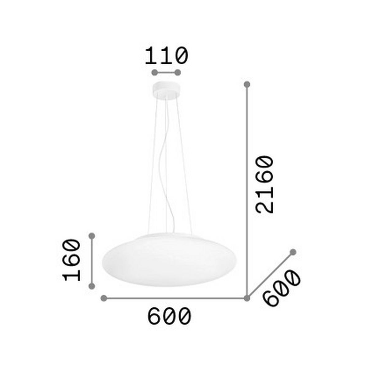 HÄNGELEUCHTE 60/41,5-216,5 cm  - Weiß, Basics, Glas (60/41,5-216,5cm) - Ideal Lux
