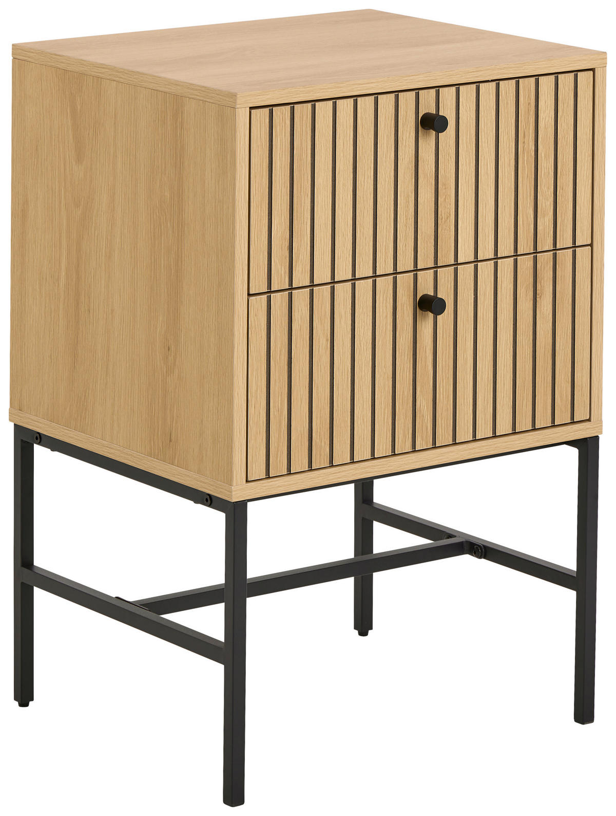 NOČNA OMARICA, furnirano hrast črna, barve hrasta  - črna/barve hrasta, Design, kovina/leseni material (45,6/70/40cm) - MID.YOU