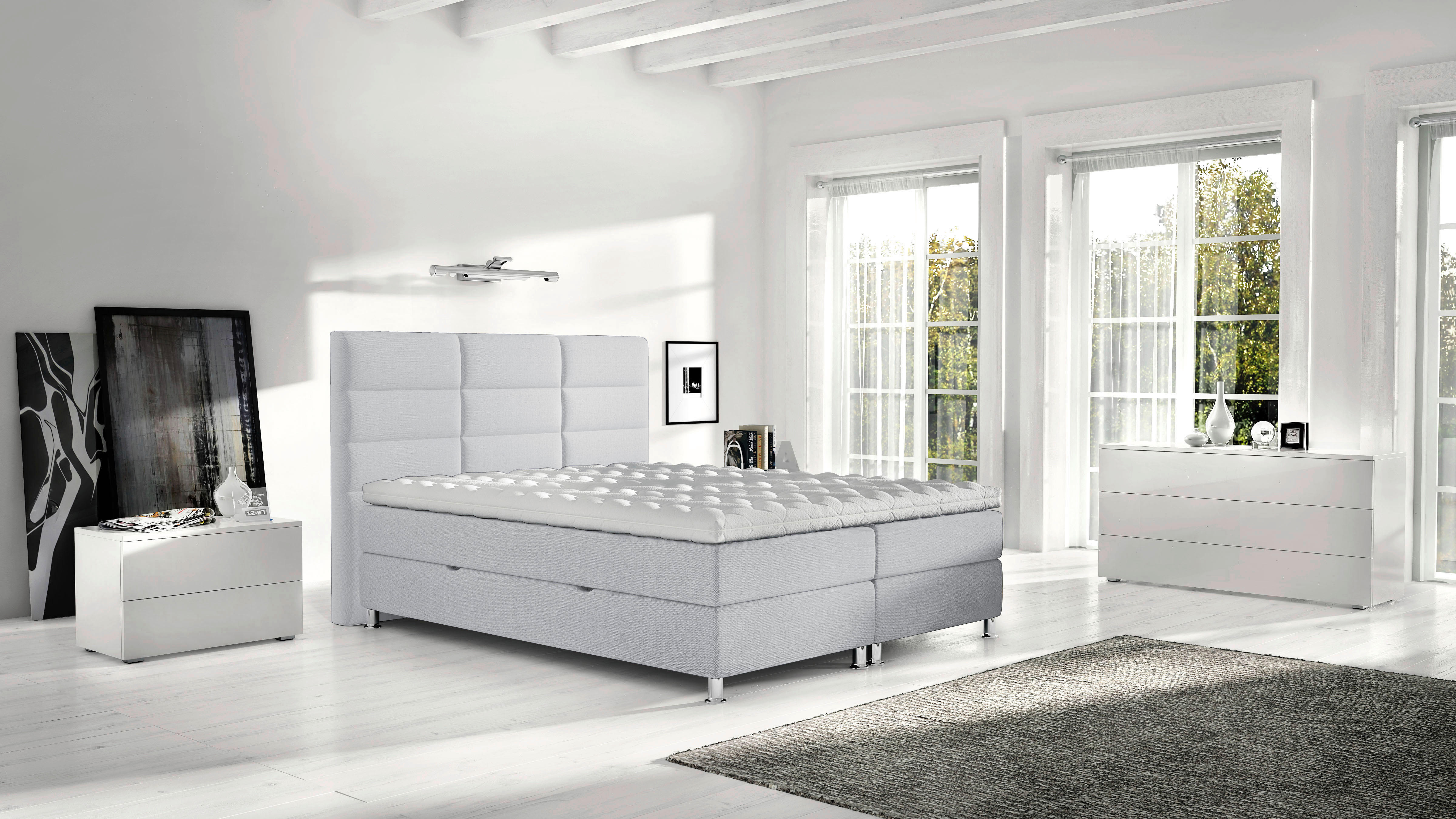 BOXBETT 140/200 cm  in Greige  - Chromfarben/Greige, KONVENTIONELL, Textil/Metall (140/200cm) - Carryhome