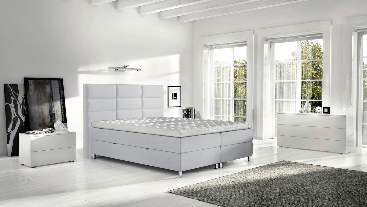 BOXBETT 140/200 cm  in Greige  - Chromfarben/Greige, KONVENTIONELL, Textil/Metall (140/200cm) - Carryhome