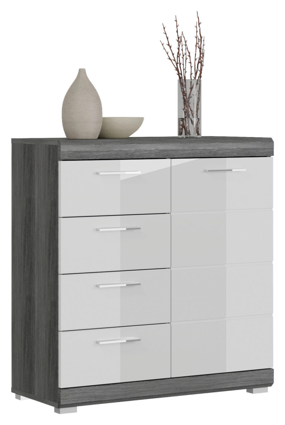 KOMODA, biela s vysokým leskom, tmavosivá, 80/85/37 cm - biela s vysokým leskom/chrómová, Design, kompozitné drevo/plast (80/85/37cm) - MID.YOU