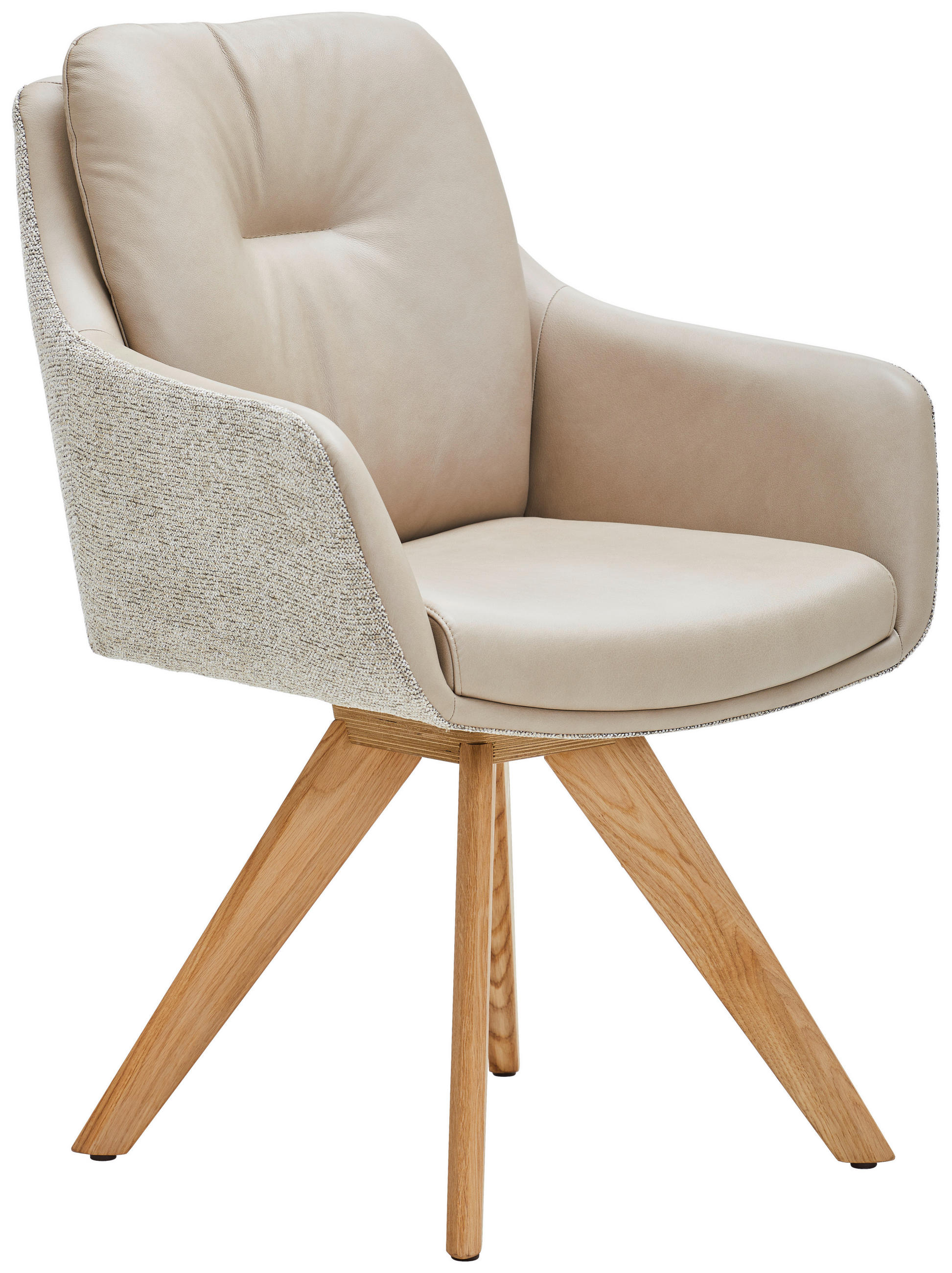 ARMLEHNSTUHL in Holz, Textil, Leder Creme, Beige, Wildeiche  - Wildeiche/Beige, Design, Leder/Holz (62/90/65cm) - Waldwelt