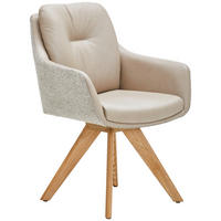 ARMLEHNSTUHL  in Webstoff Kombination Echtleder/Stoff pigmentiert  - Wildeiche/Beige, Design, Leder/Holz (62/90/65cm) - Waldwelt
