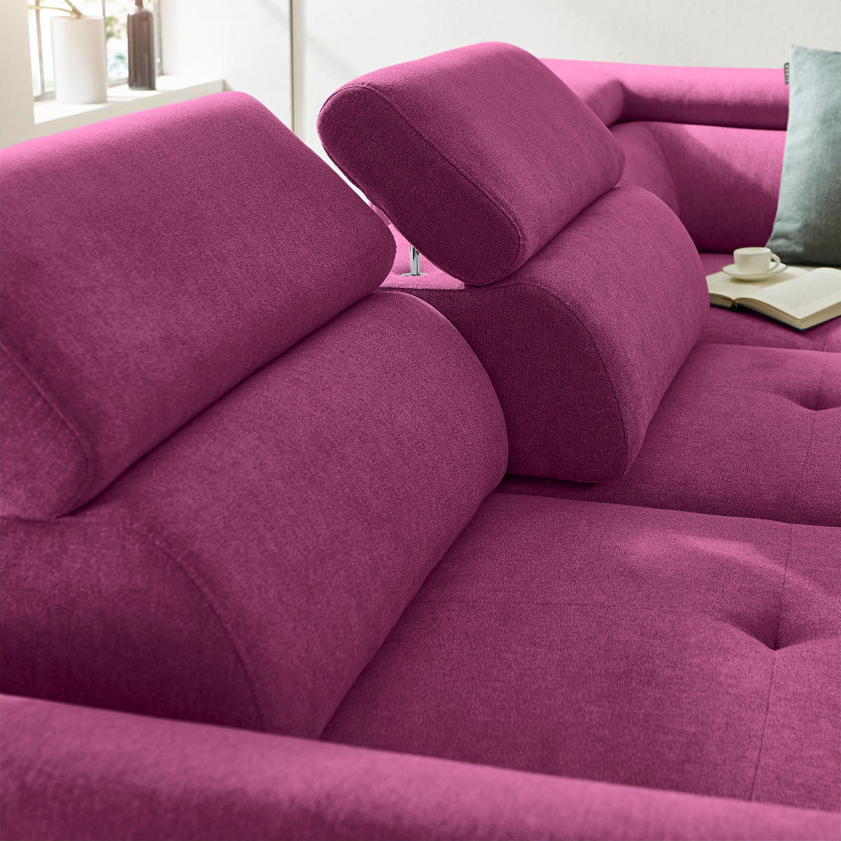 ECKSOFA in Webstoff Magenta  - Magenta/Schwarz, Design, Textil/Metall (277/237cm) - Stylife