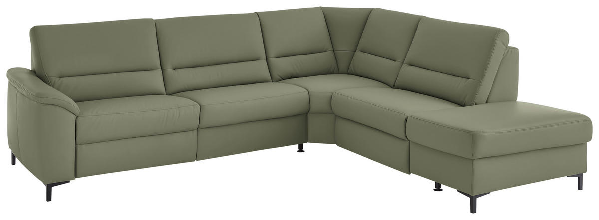 ECKSOFA  in Echtleder Olivgrün  290/249 cm  - Schwarz/Olivgrün, KONVENTIONELL, Leder/Metall (290/249cm) - Beldomo Premium