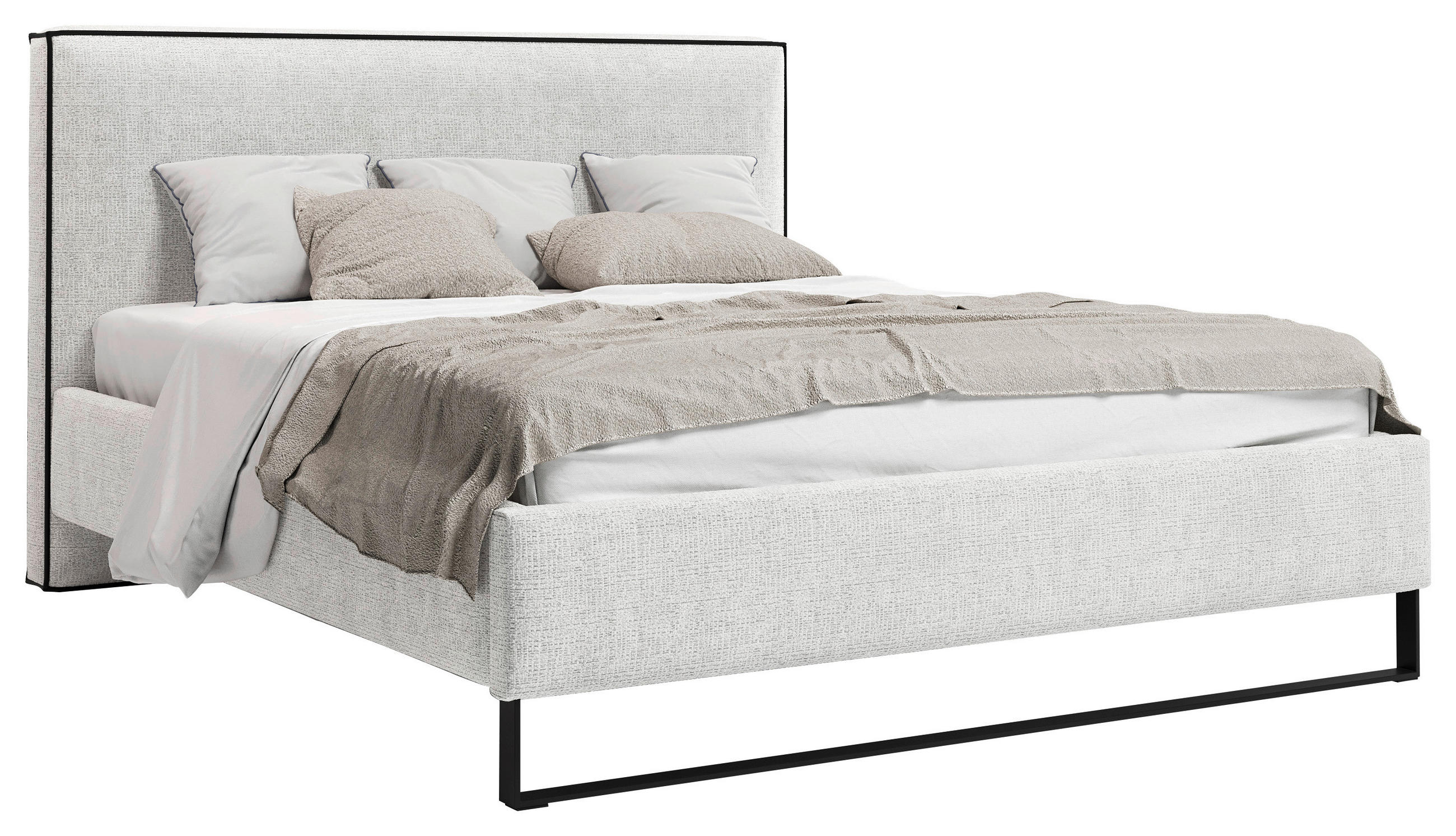 POLSTERBETT 140/200 cm,  in Naturfarben, gepolstertes Kopfteil, Lattenrost, Bettkasten,  - Schwarz/Naturfarben, MODERN, Holz/Holzwerkstoff (140/200cm) - MID.YOU