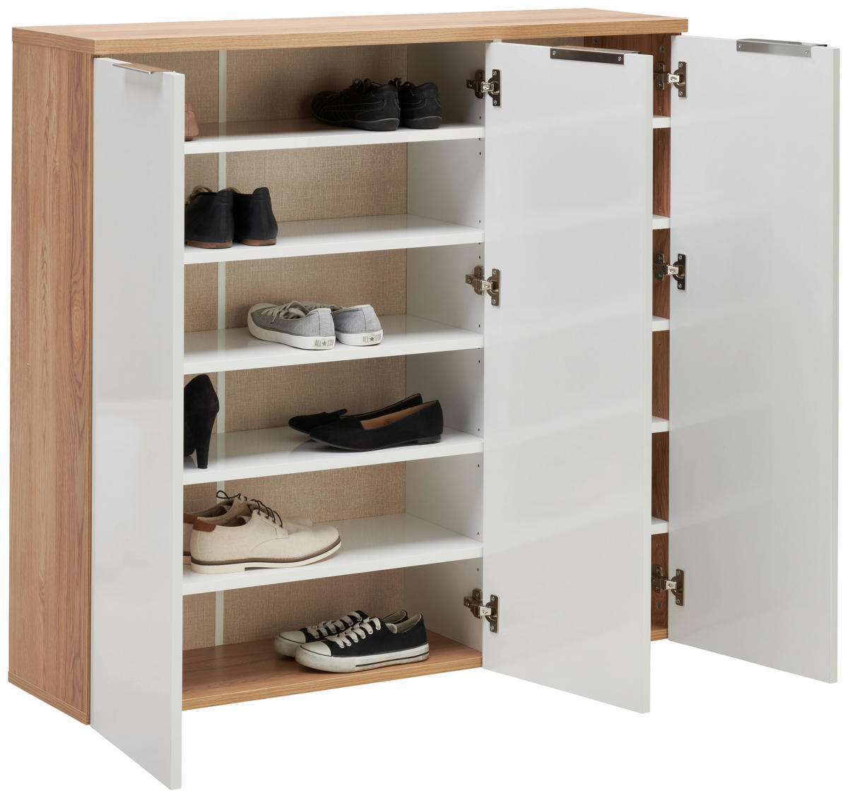 SCHUHSCHRANK Eichefarben, Weiß Hochglanz  - Chromfarben/Eichefarben, Design, Holzwerkstoff/Kunststoff (120/115/34cm) - Xora