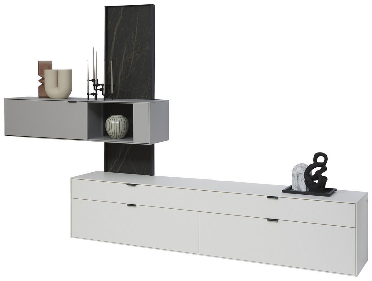 WOHNWAND  in Hellgrau 306/204,9/45,2 cm  - Hellgrau, Design, Glas/Keramik (306/204,9/45,2cm) - Dieter Knoll