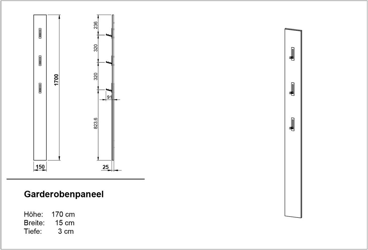 GARDEROBENPANEEL  in 15/170/3 cm  - Graphitfarben/Alufarben, KONVENTIONELL, Glas/Holzwerkstoff (15/170/3cm) - Boxxx