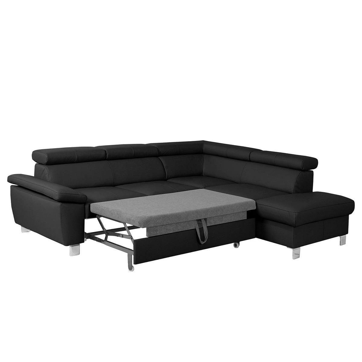 ECKSOFA Schwarz Echtleder Lederlook  - Chromfarben/Schwarz, Design, Leder/Textil (248/208cm) - Livetastic