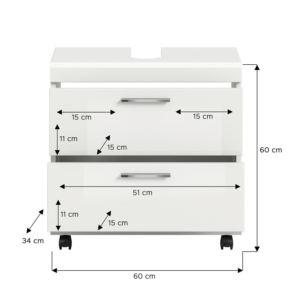 WASCHBECKENUNTERSCHRANK  - Weiß Hochglanz/Silberfarben, Trend, Holzwerkstoff/Kunststoff (60cm) - MID.YOU