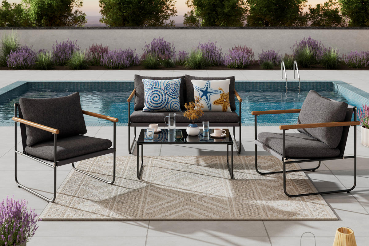 LOUNGEGARNITUR Eisen  - Anthrazit/Schwarz, MODERN, Glas/Textil (125/75/76cm) - Ambia Garden