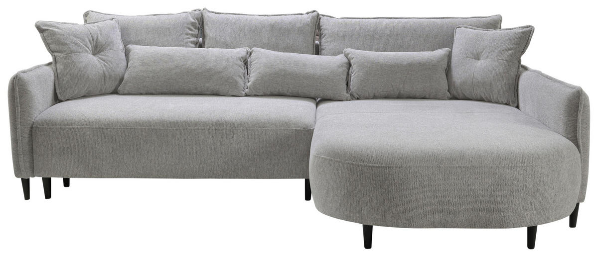 ECKSOFA in Chenille Hellgrau  - Hellgrau/Schwarz, Modern, Textil/Metall (285/200cm) - MID.YOU