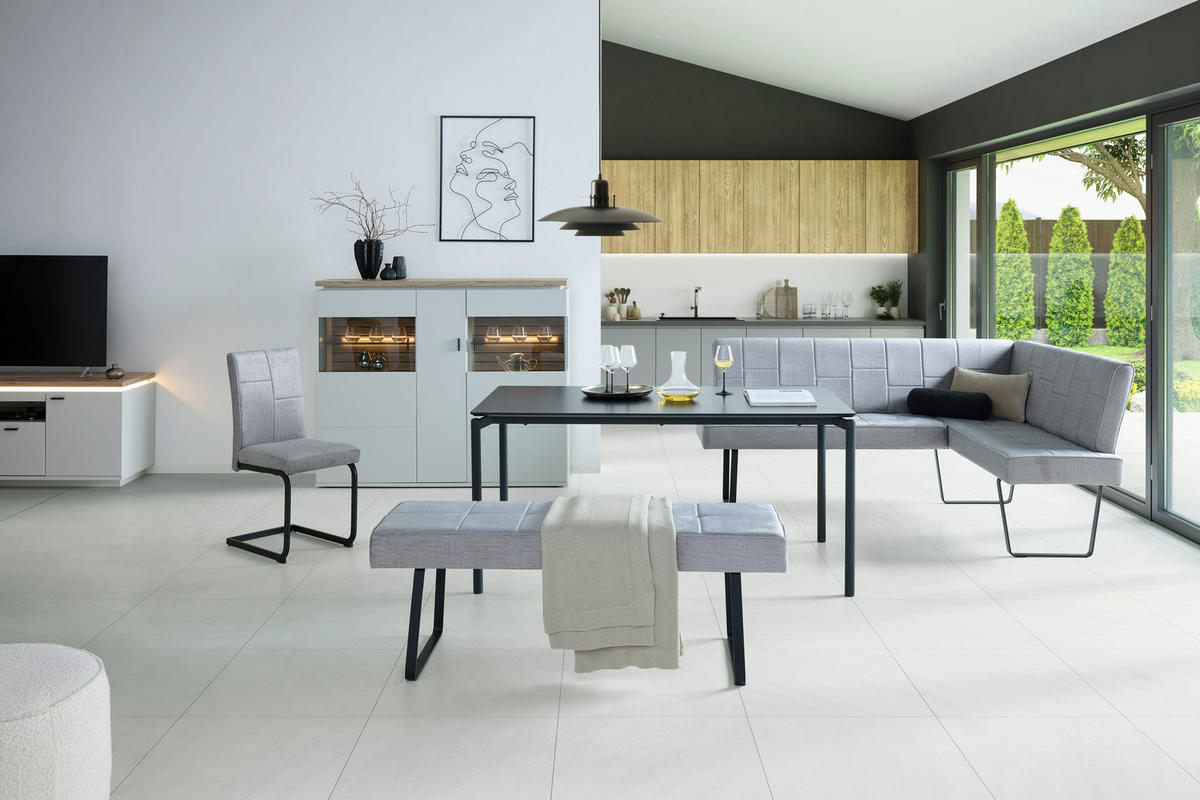 ECKBANK 190/150 cm Samt Hellgrau   - Hellgrau/Schwarz, KONVENTIONELL, Textil/Metall (190/150cm) - MID.YOU