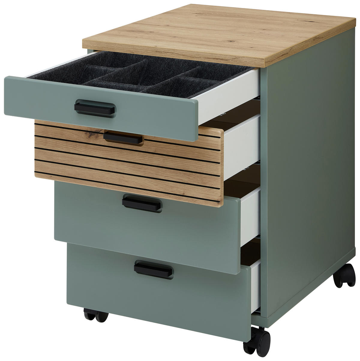 ROLLCONTAINER 45/66/55 cm  - Schilfgrün/Schwarz, KONVENTIONELL, Holzwerkstoff/Kunststoff (45/66/55cm) - Stylife