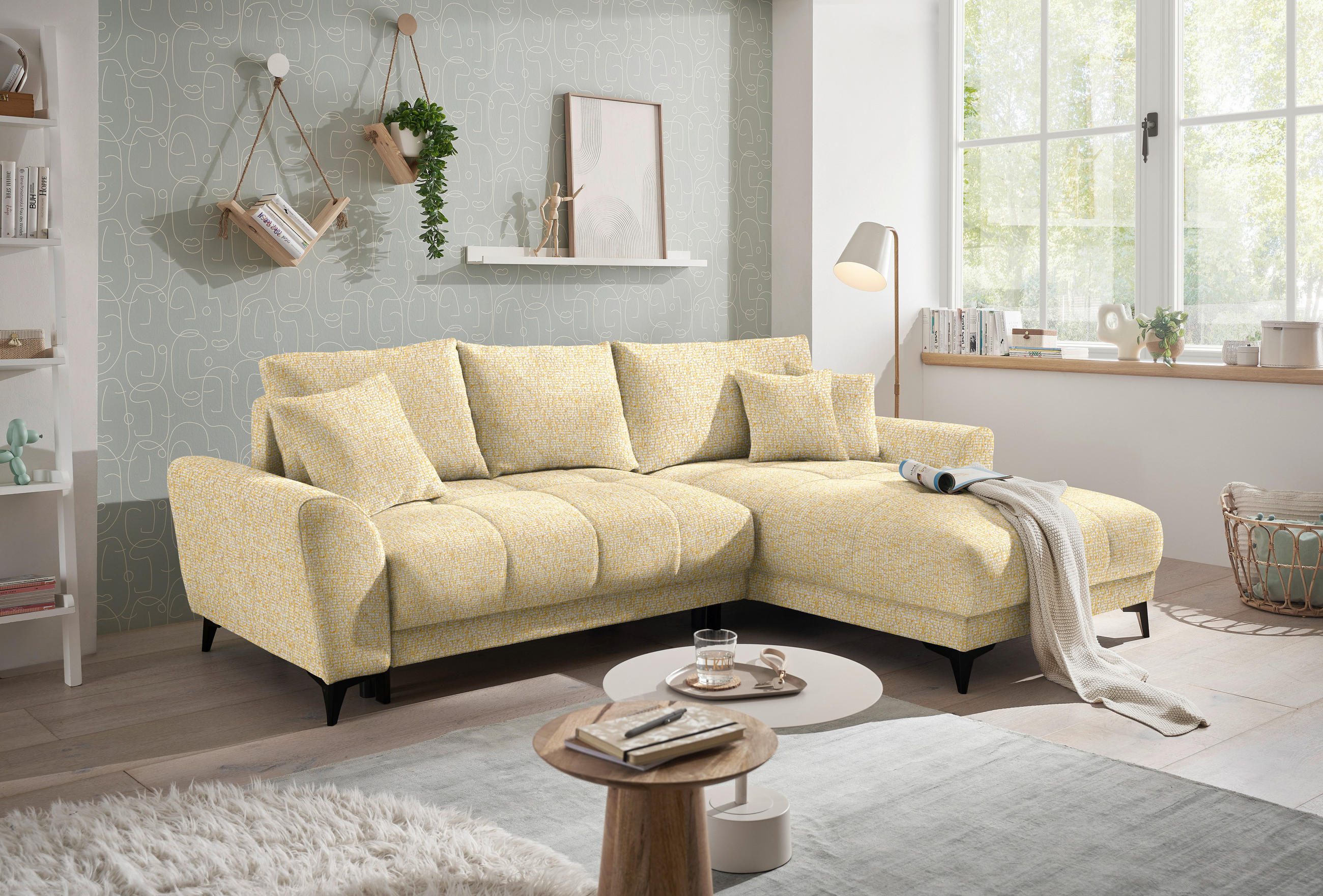 ECKSOFA in Webstoff Hellgelb  - Hellgelb/Schwarz, Modern, Kunststoff/Textil (281/189cm) - Carryhome