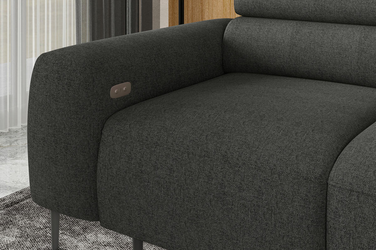 ECKSOFA Anthrazit Struktur Rücken echt, Kopfteilverstellung, Sitztiefenverstellung  - Anthrazit/Schwarz, MODERN, Textil/Metall (274/179cm) - Welnova