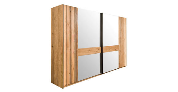 SCHWEBETÜRENSCHRANK  in Eichefarben  - Eichefarben/Schwarz, LIFESTYLE, Glas/Holz (296/214/61cm) - Linea Natura