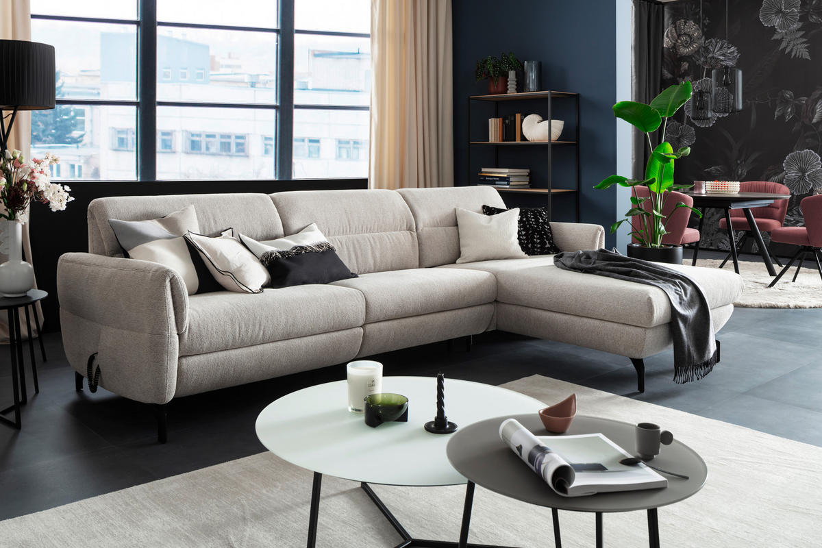 ECKSOFA Beige Chenille  - Beige/Schwarz, Design, Textil/Metall (299/187cm) - Schöner Wohnen