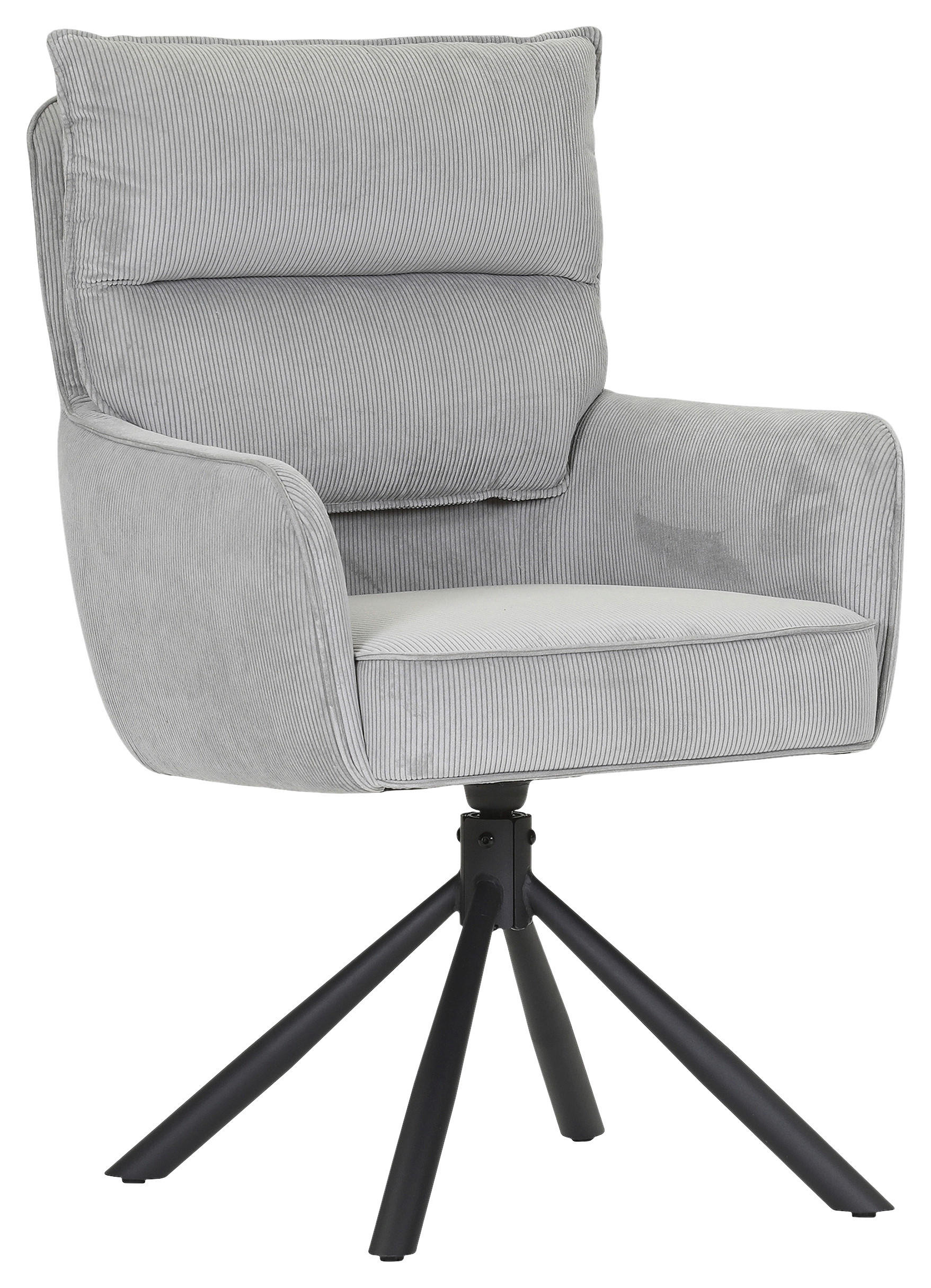 ARMLEHNSTUHL  Stoffauswahl, Sitzfläche 360° drehbar, automatische Rückholfunktion Cord  - Hellgrau/Schwarz, Design, Textil/Metall (60/95/62cm) - Novel