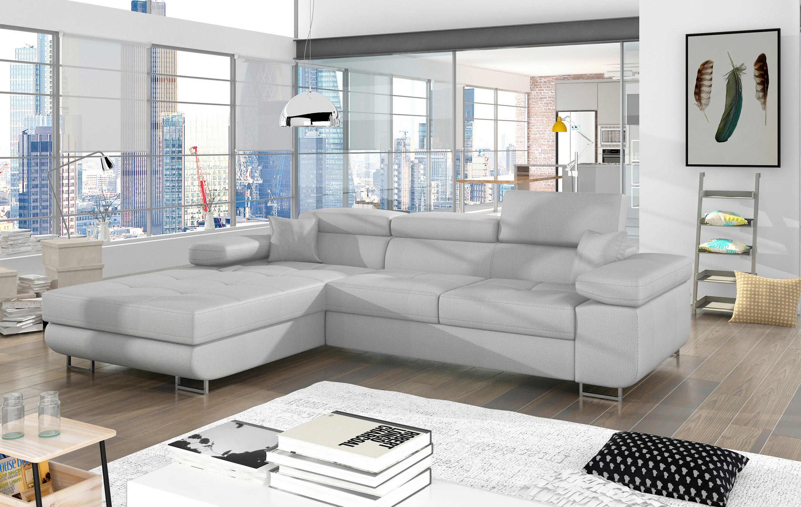 ECKSOFA in Samt Hellgrau  203/289 cm  - Chromfarben/Hellgrau, Design, Textil/Metall (203/289cm) - MID.YOU