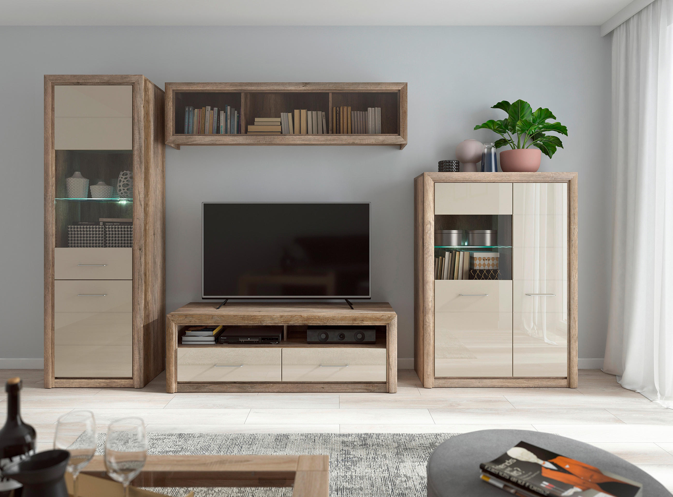 TV-ELEM 143,5/48,5/47,5 cm  - ezüst/fekete, Design, műanyag/faalapú anyag (143,5/48,5/47,5cm) - Venda