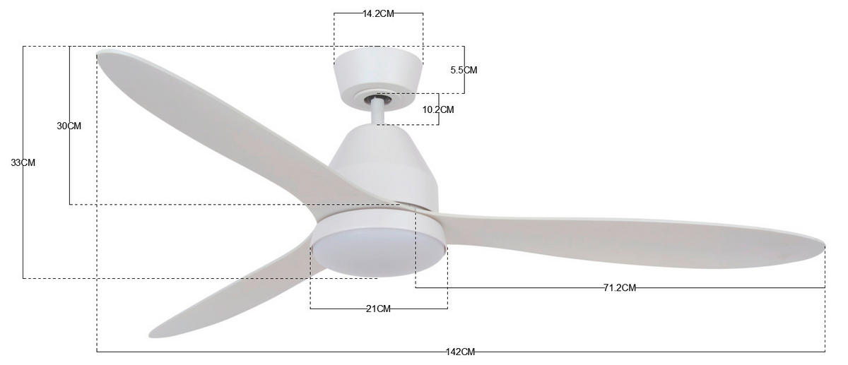 DECKENVENTILATOR 18 W  142/33 cm    - Weiss, Basics, Kunststoff (142/33cm) - P & B