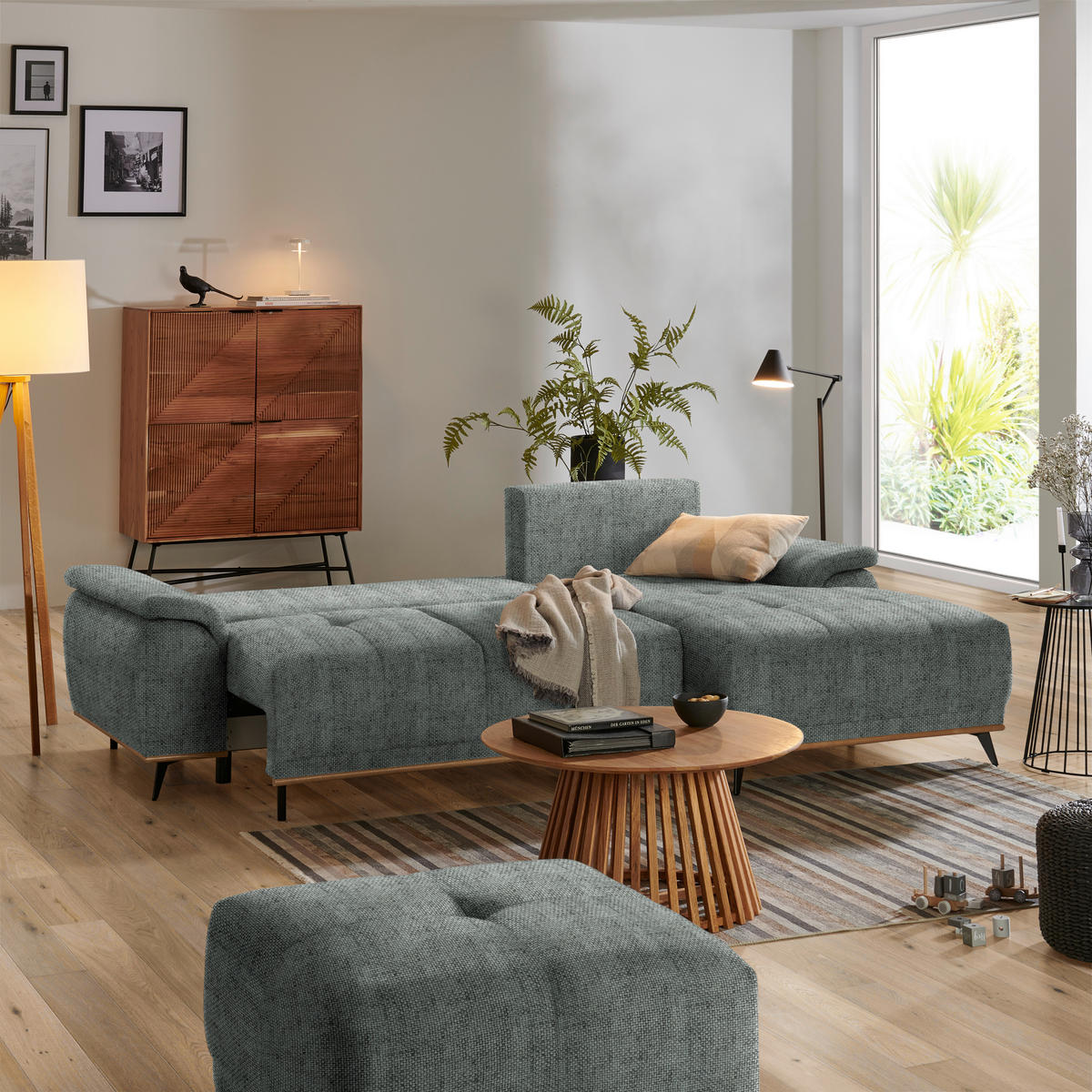 ECKSOFA in Struktur Dunkelgrau  - Dunkelgrau/Schwarz, Modern, Textil/Metall (262/168cm) - home24