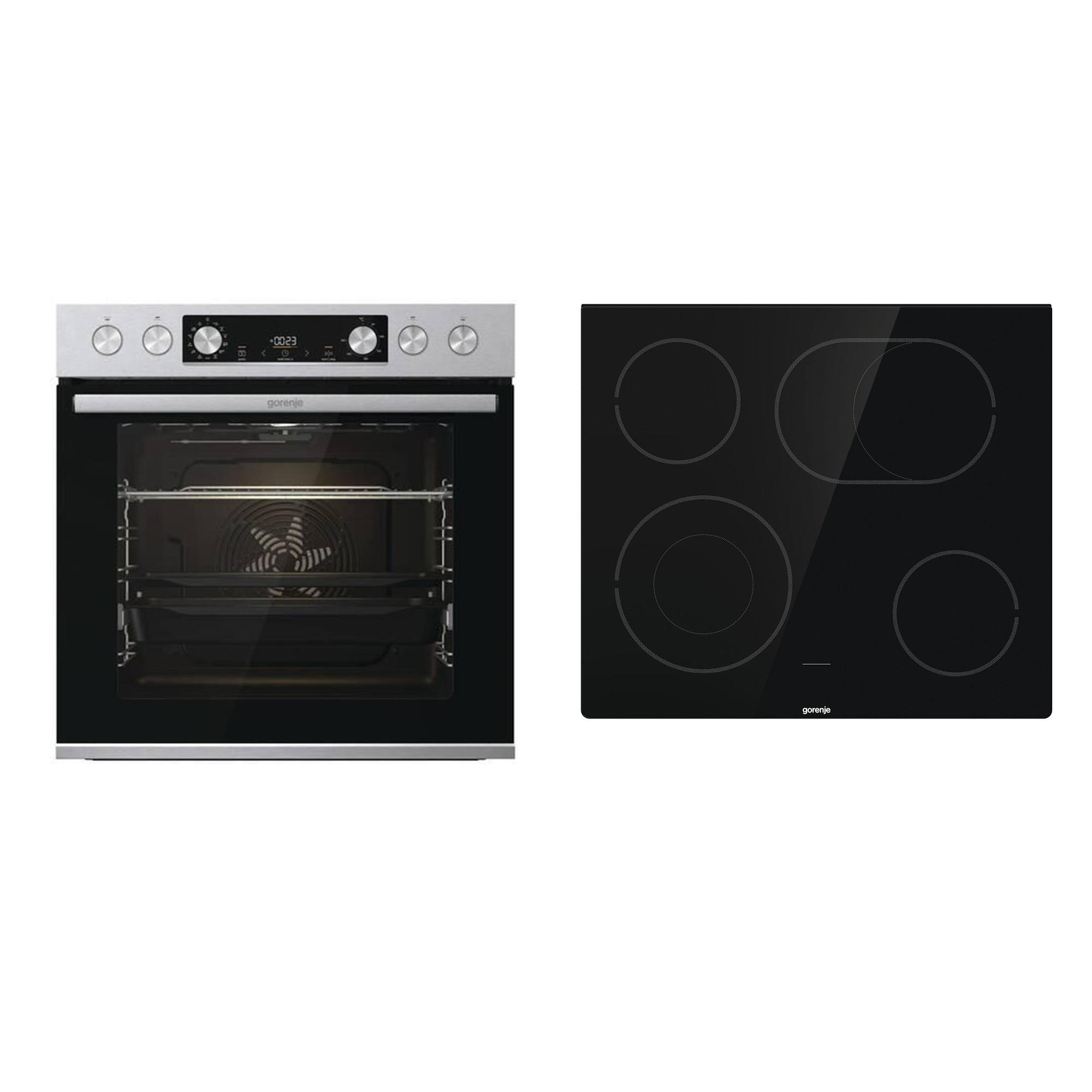 HERDSET 738870  - Edelstahlfarben/Schwarz, Basics, Glas/Metall (59,5/59,5/56,4cm) - Gorenje