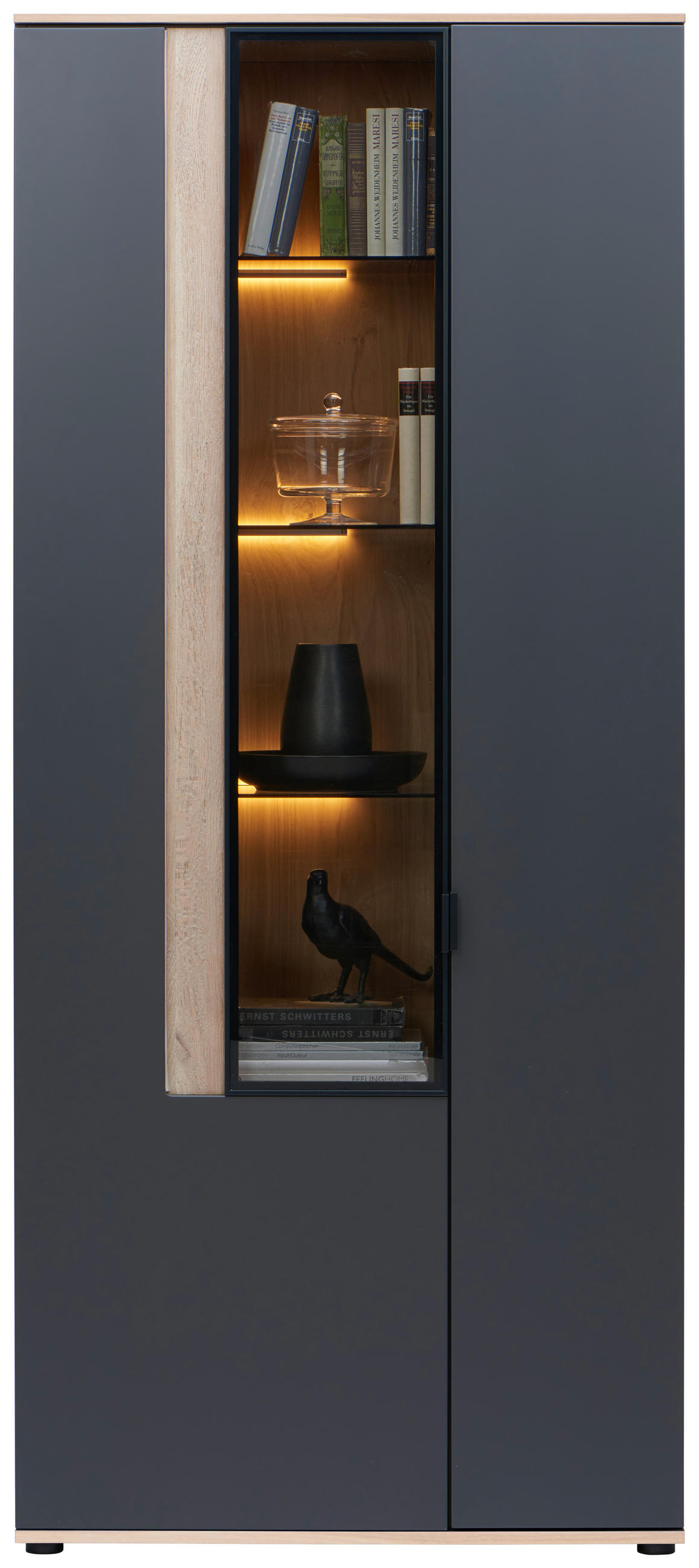 VITRÍNA, antracitová, farba duba, 93,2/213,1/42 cm - farba duba/antracitová, Design, kompozitné drevo/sklo (93,2/213,1/42cm) - Dieter Knoll