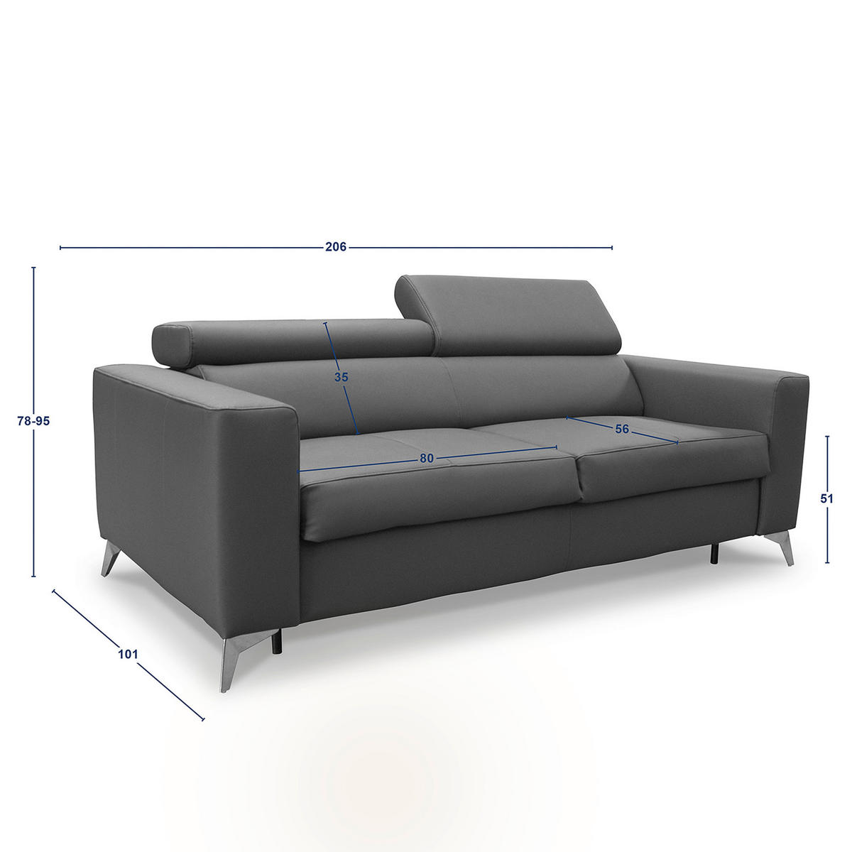 SCHLAFSOFA Schlammfarben Echtleder Lederlook  - Schlammfarben/Silberfarben, Design, Leder/Textil (206/95/101cm) - Livetastic